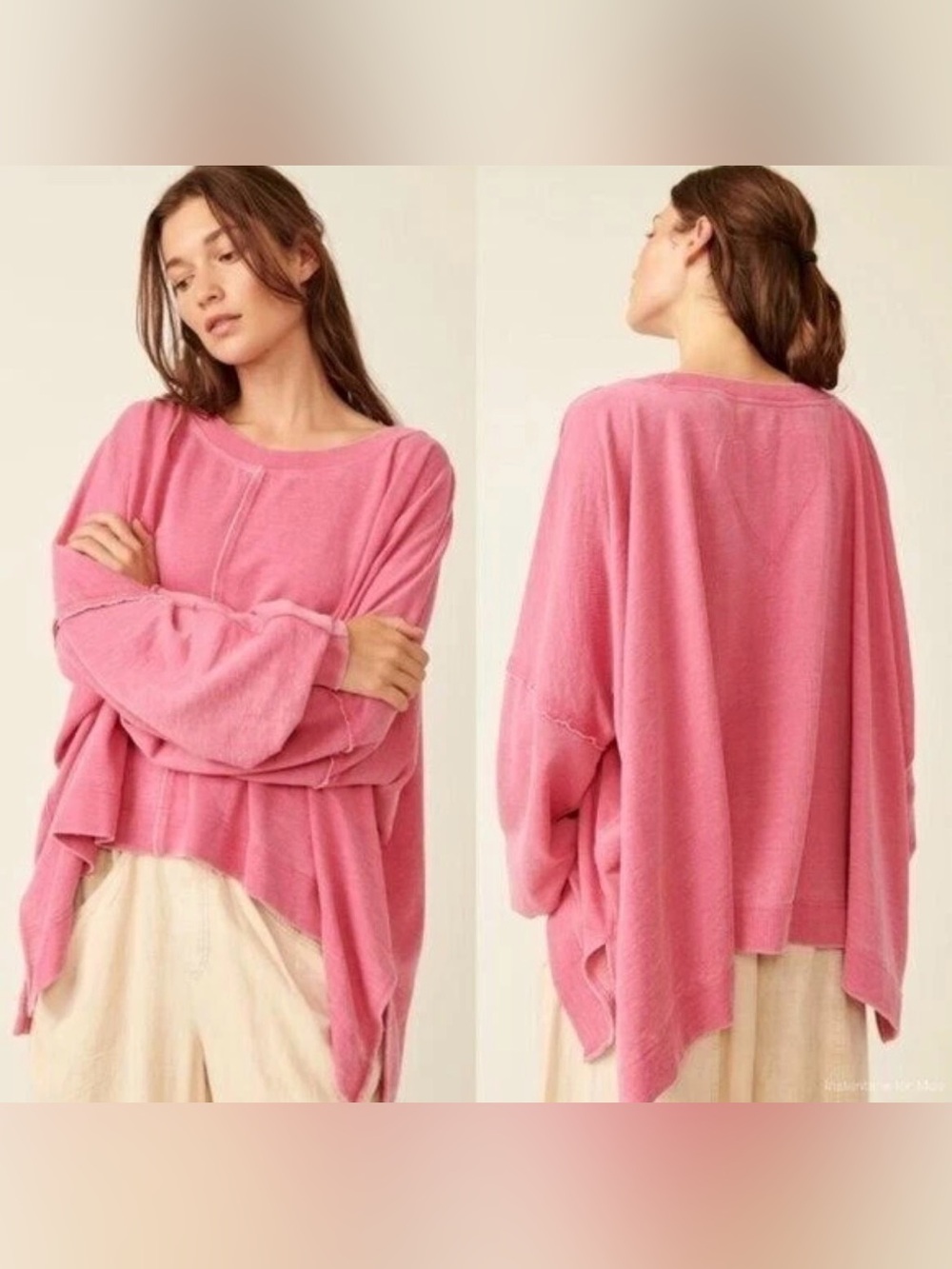 Free People Daisy Women's Sweatshirt, Pink, Size S/P Raw Edge Dolman Sleeve